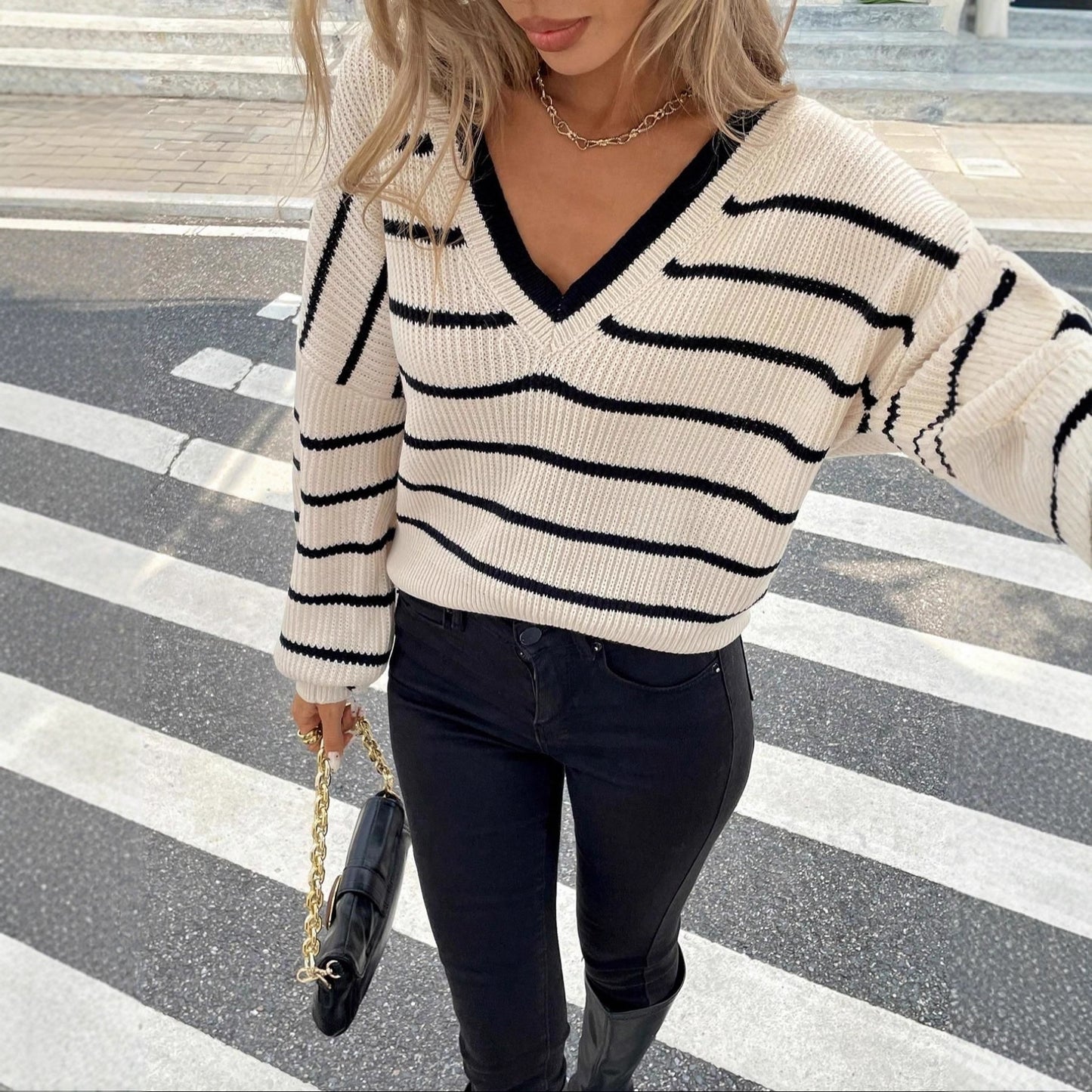 Summer Fat Sister Belly Covering Idle Style Chic Striped Top