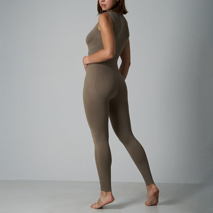 Seamless Shapewear Fitness Yoga Sleeveless Zipper High Elastic Nude Feel Running Body Shaping Trousers Jumpsuit