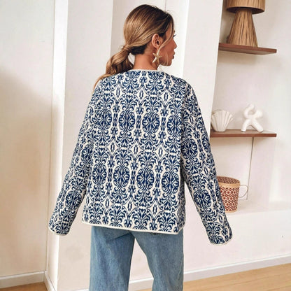 Simple Zip Long Sleeve Coat Women's Printed Wear