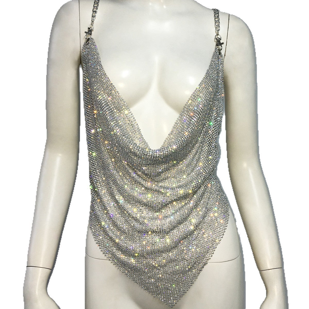 Metal Rhinestone Chain Sexy Suspenders Irregular Vest