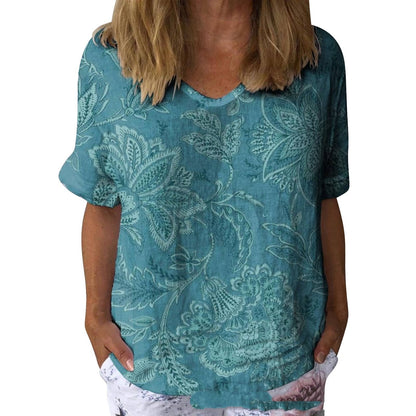 V-neck Short Sleeved 3D Digital Printed European And American Plus Size