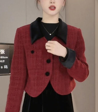 Temperament Slimming Design Velvet Short Stitching Jacket