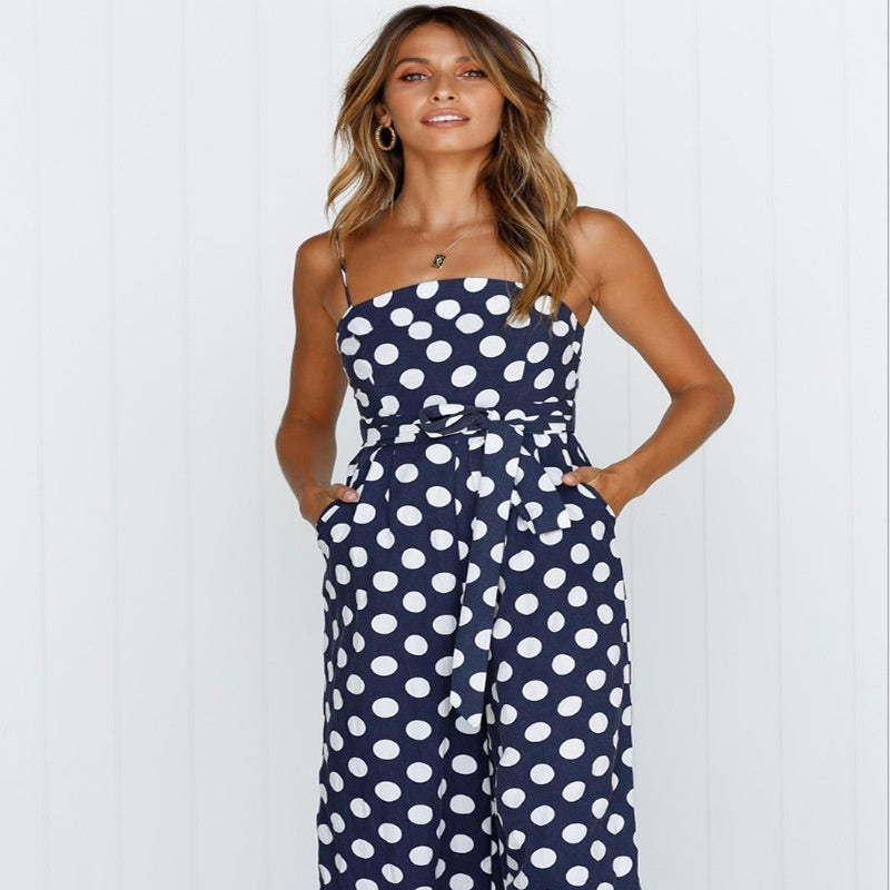 Polka Dot Printing Gallus Siamese Trousers Elegant And Comfortable