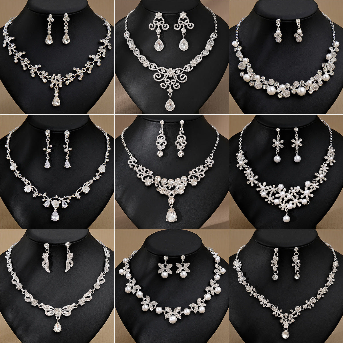 Rhinestone Pearl Earrings & Necklace Set for Women