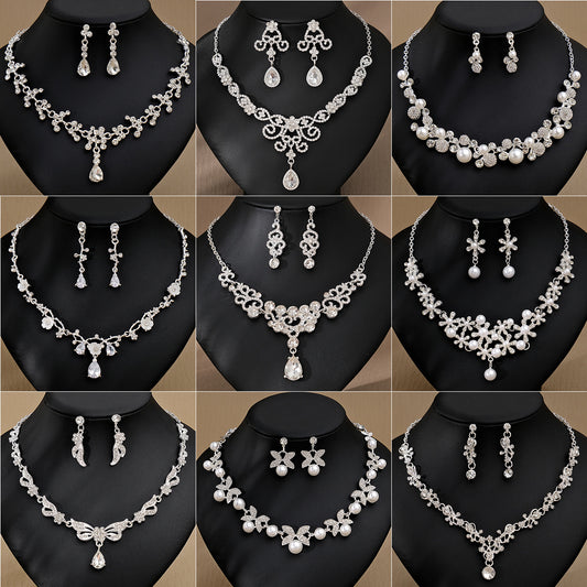 Rhinestone Pearl Earrings & Necklace Set for Women