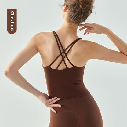 Yoga Vest With Chest Pad Semi-fixed Water Drop Cup Cross
