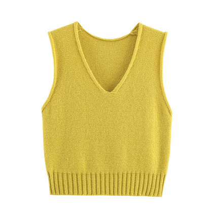 Women's French Style Loose V-neck Solid Color Vest