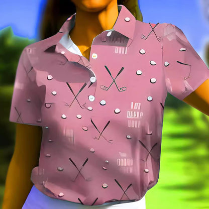 Casual Golf Printed T-shirt Polo Collar Top Women