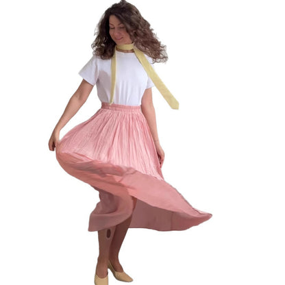 Pleated High Waist Gentle Beige Skirt