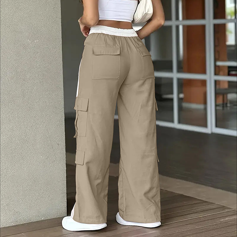 Women's Striped Straight Leg Pants Button Zip With Pocket Casual Trousers For Spring And Fall
