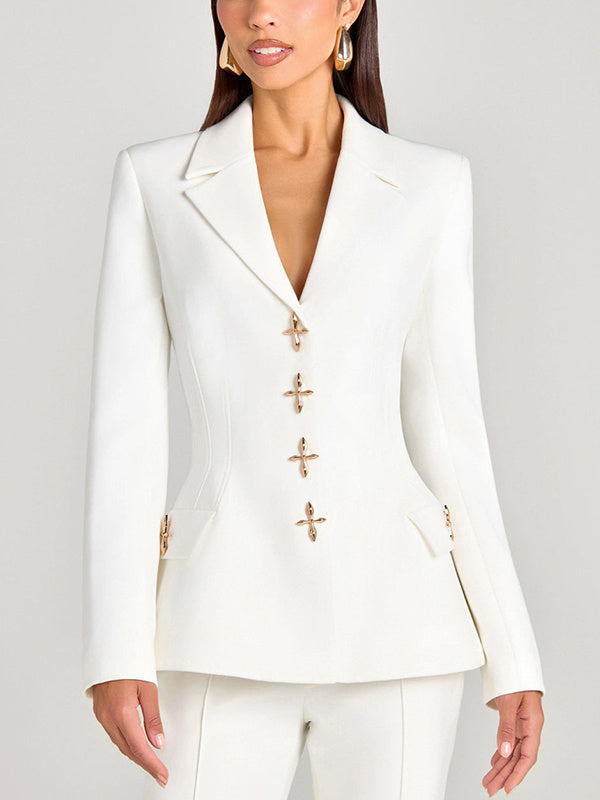 White Single Breasted Blazer And Trousers 2-Piece Suit