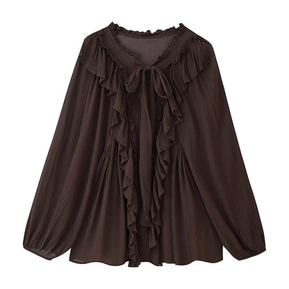 Women's Loose Laminated Decoration Drape Shirt