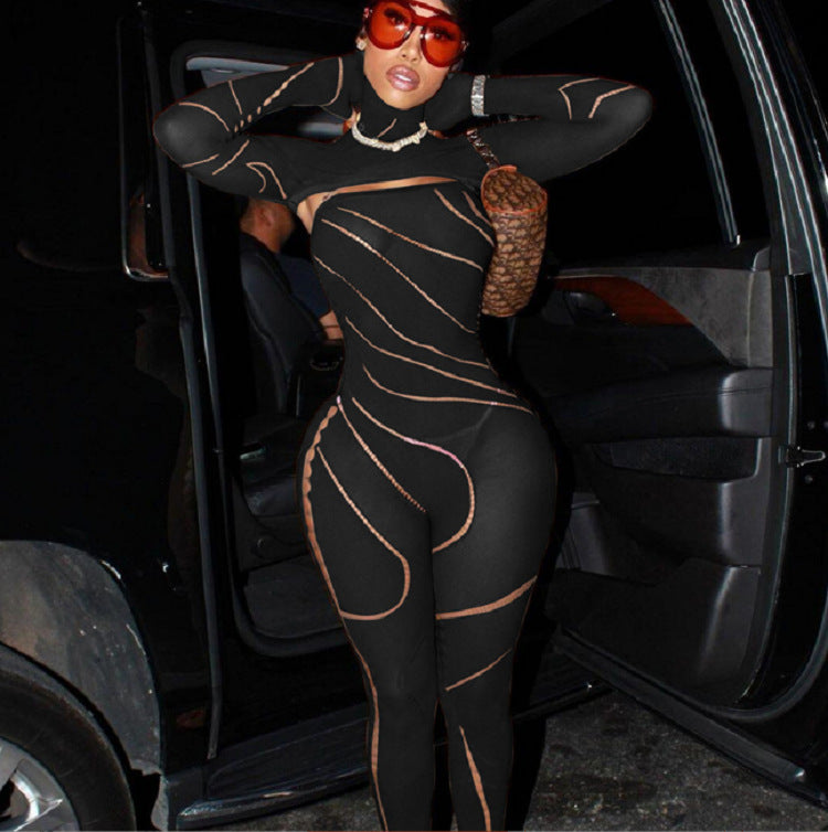 New Sexy Lace Hollow Out See-through Hooded High Waist Tight Knitted