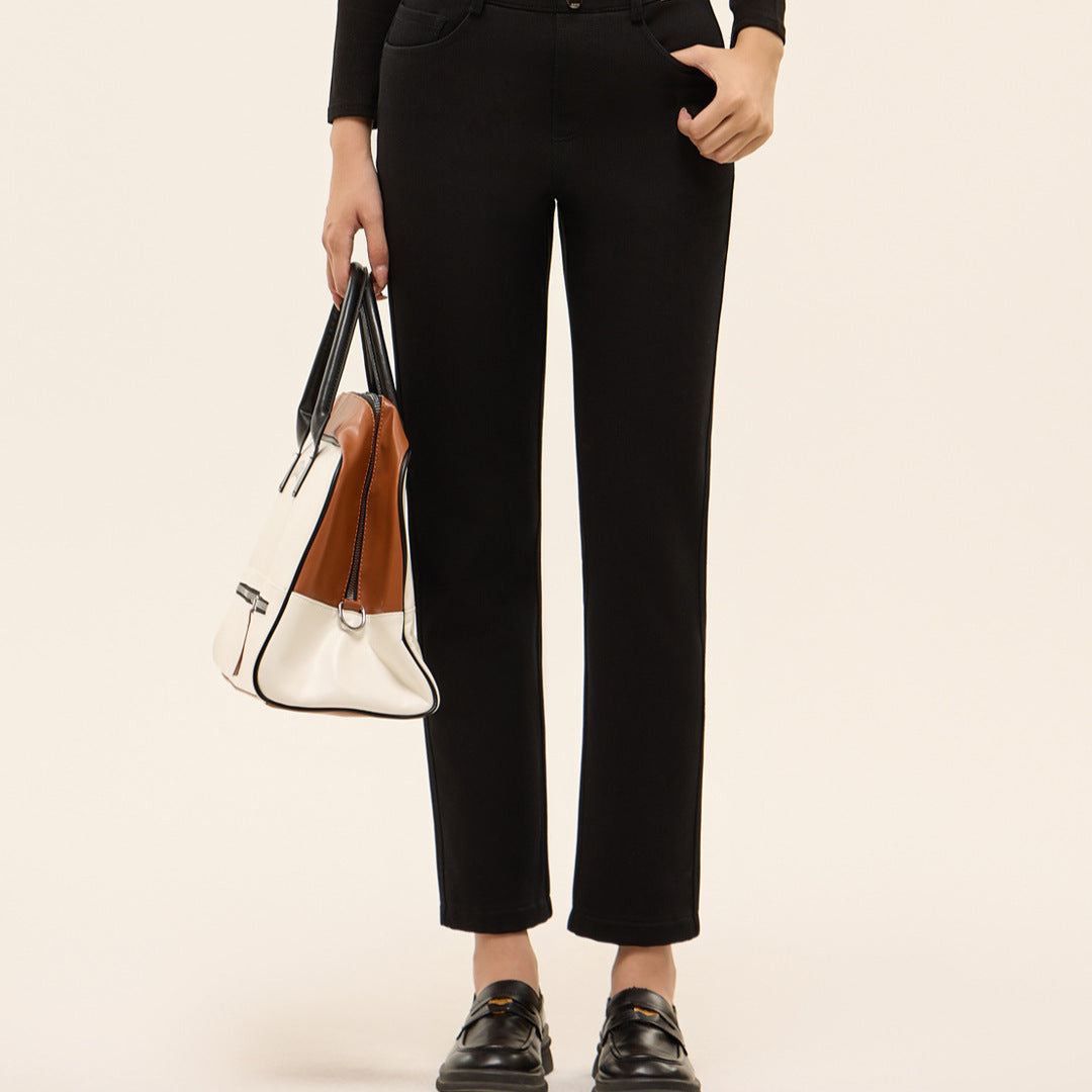 Denim Woollen Trousers Warm Thickened Inner Urban Style Cigarette Pants