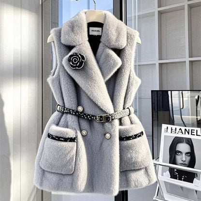 French Style High-grade Bandage Dress Waist-tight Gray Vest