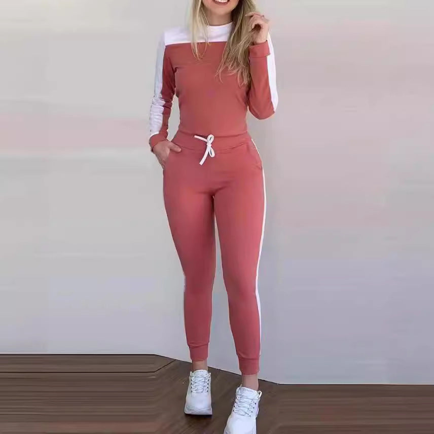 Color Matching Long Sleeve Tight Casual Suit