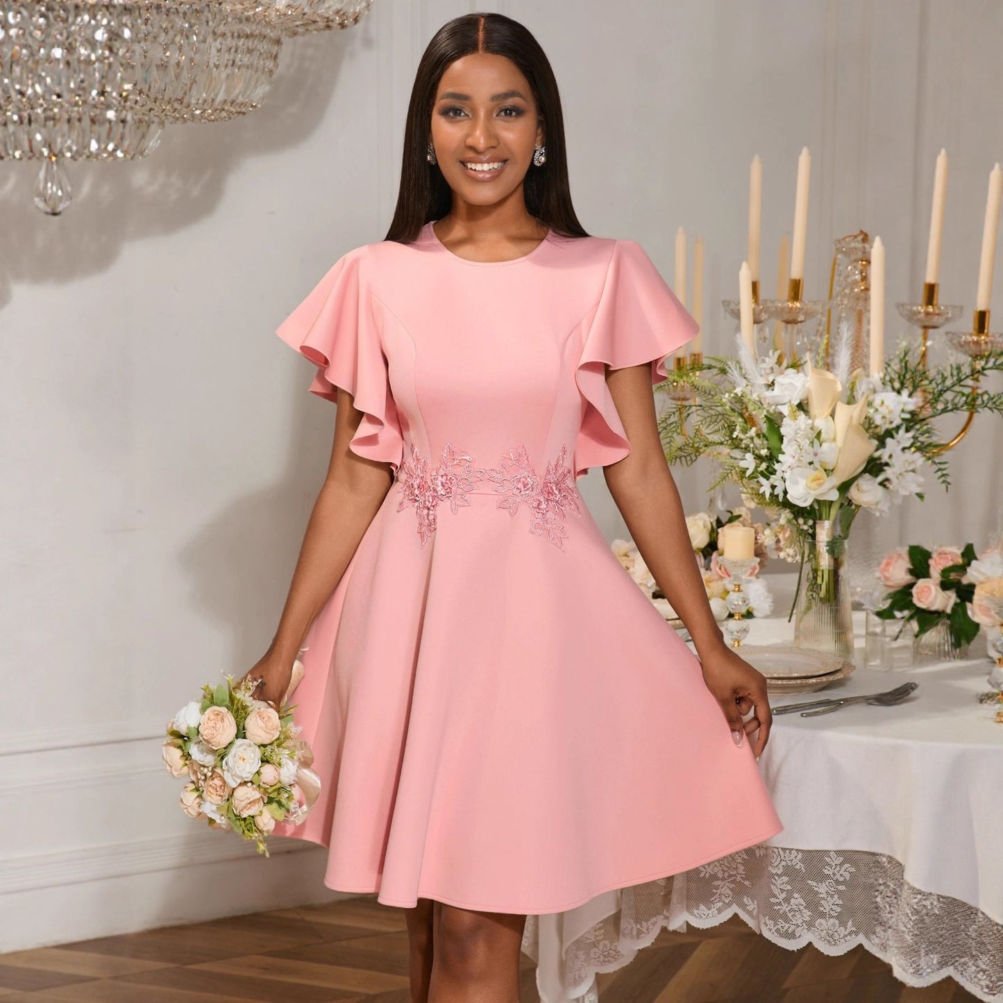 Summer New Fashion Elegant Embroidery Slim Fit Elegant Party Dress