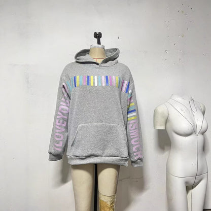 Rainbow Bar Printed Hoodie Retro Long-sleeved Sweater