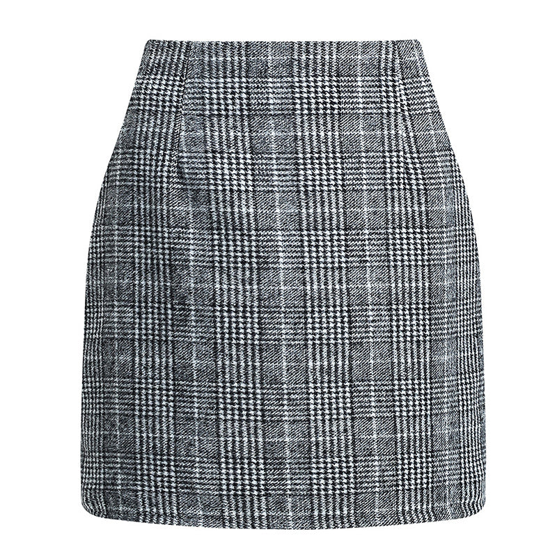 Womens High Waist Plaid Skirt Bodycon Pencil Wool Mini Skirts