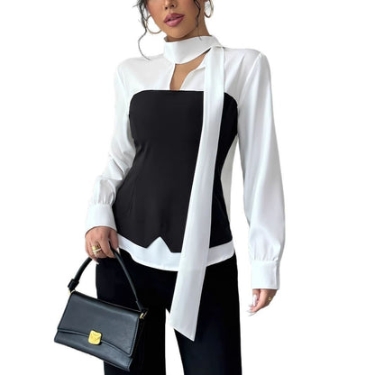 Women's Elegant Bow Simple Fashion Long Sleeve Shirt