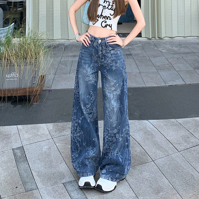 Jacquard Jeans Women's Loose Wide-leg Pants