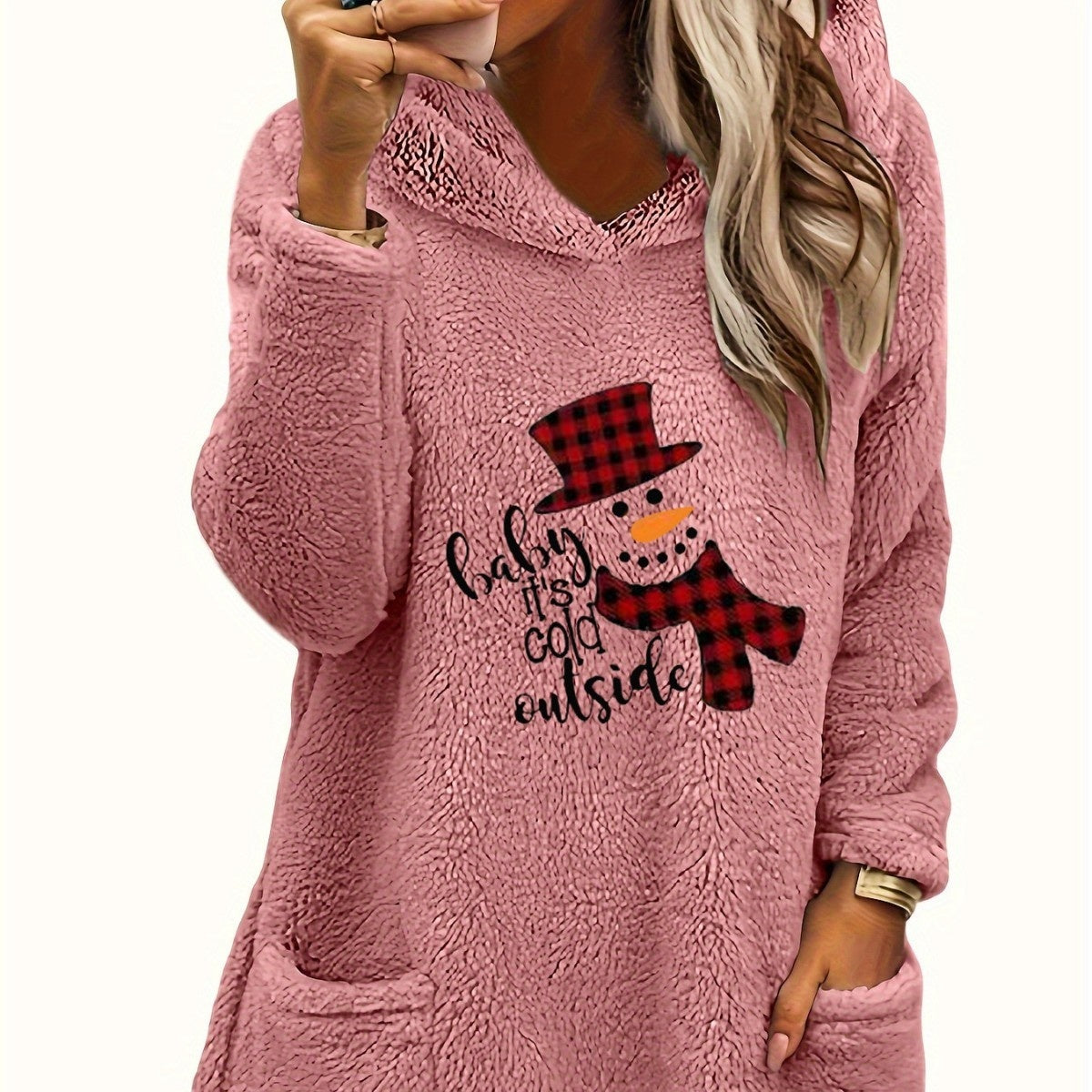 Christmas Snowman And Letter Printed Teddy Bear Sports Hoodie