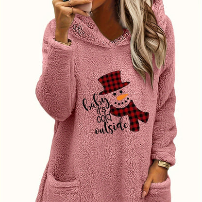 Christmas Snowman And Letter Printed Teddy Bear Sports Hoodie