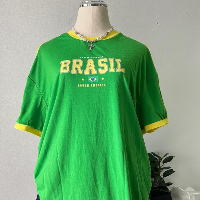 Crew Neck Casual Letter Printed Simple Style T-shirt