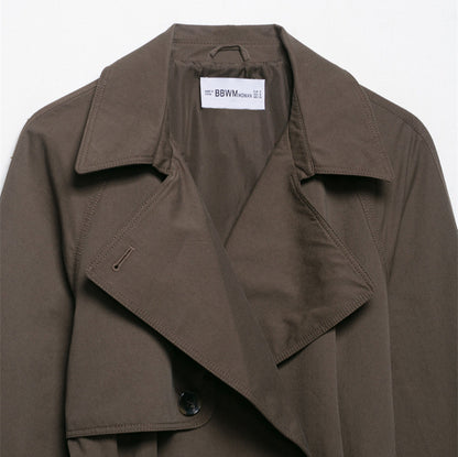 Fashion Design Lapel Belt Wind-breaker Coat