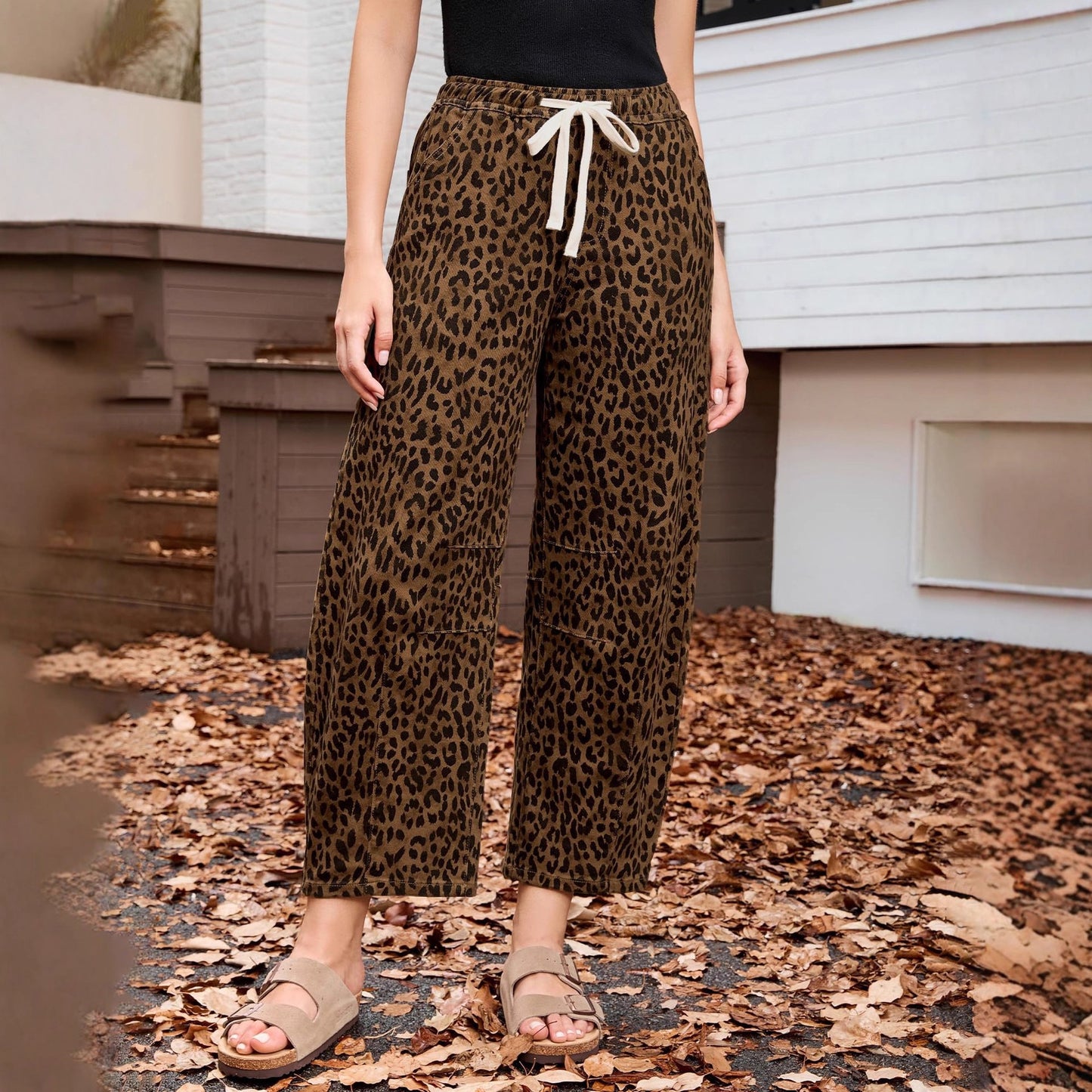 Casual Straight Pants Elastic High Waist