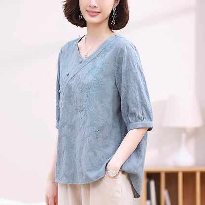 Short Sleeve T-shirt Women's Summer Cotton And Linen Chinese Style Top