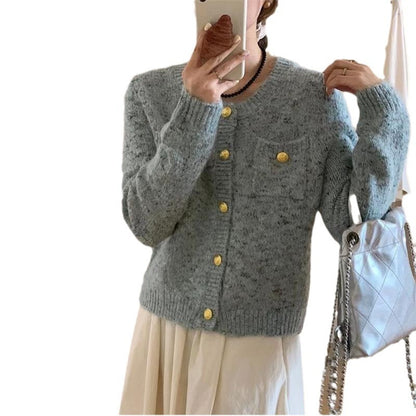 Short Variegated Round Neck Sweater Coat