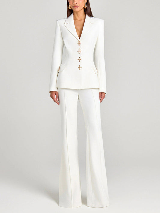 White Single Breasted Blazer And Trousers 2-Piece Suit