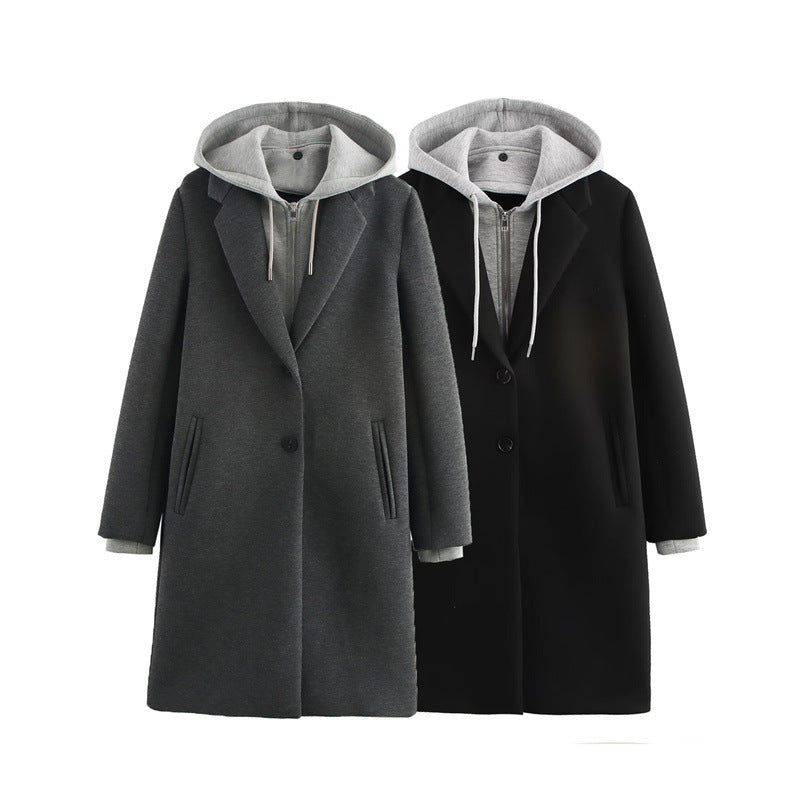 Detachable With Coat And Cap Stitching Coat For Women