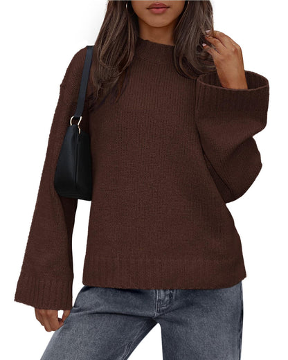 Casual Round Neck Solid Color Knitted Sweaters Women's Clothing