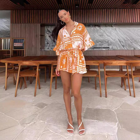 Women's Waist-controlled Lace-up Geometric Printed Sexy Jumpsuit