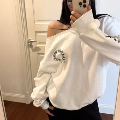 Sanskrit Letter Pattern Round Neck Loose Sweatshirt