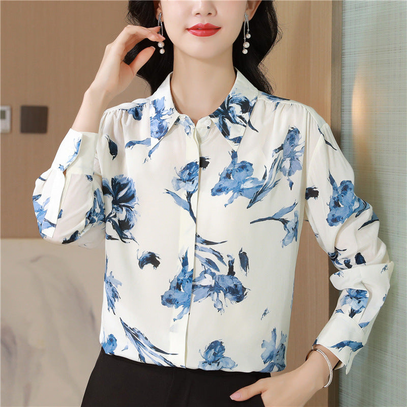 Polyester Women's Long Sleeve Loose Printed Shirt