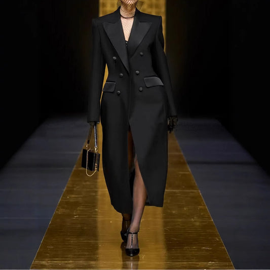 Double Breasted Slim Waist Long Slit Suit Skirt