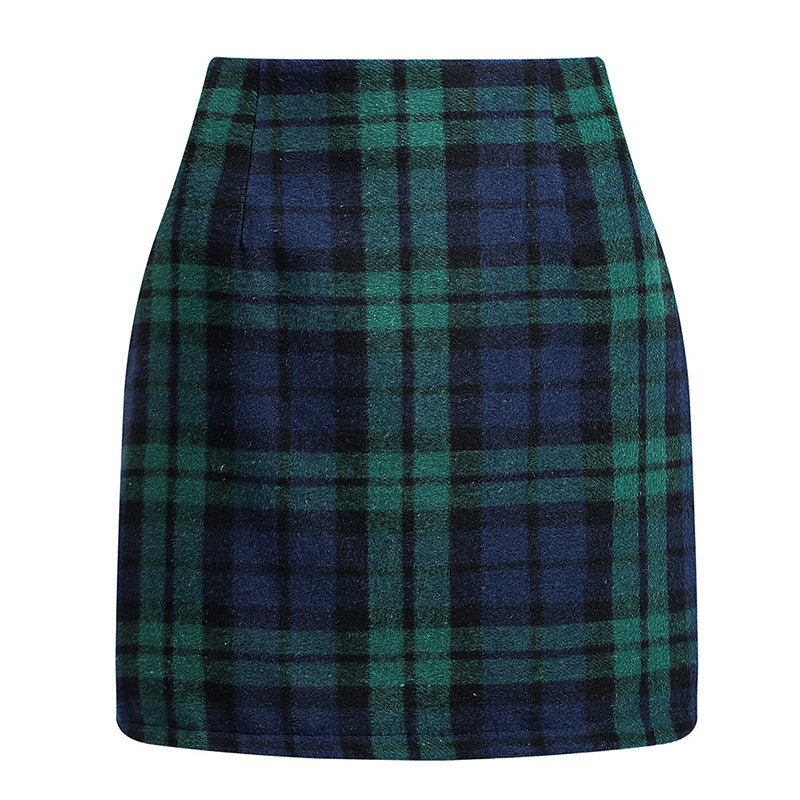 Womens High Waist Plaid Skirt Bodycon Pencil Wool Mini Skirts
