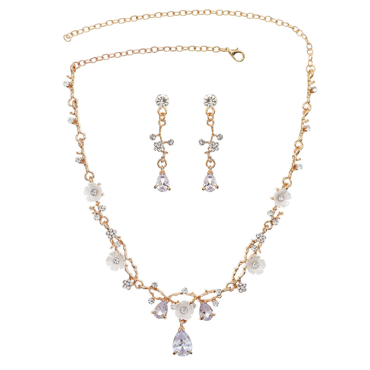 Rhinestone Pearl Earrings & Necklace Set for Women