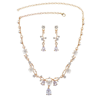 Rhinestone Pearl Earrings & Necklace Set for Women