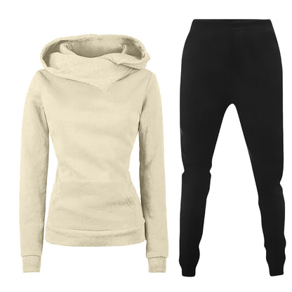 Ladies Hooded Sweater Casual Suit Two-piece Set