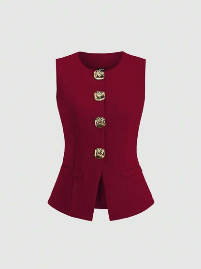 Sleeveless Round Neck Vest Fashion Women's Wear Elegant Waist-tight Solid Color