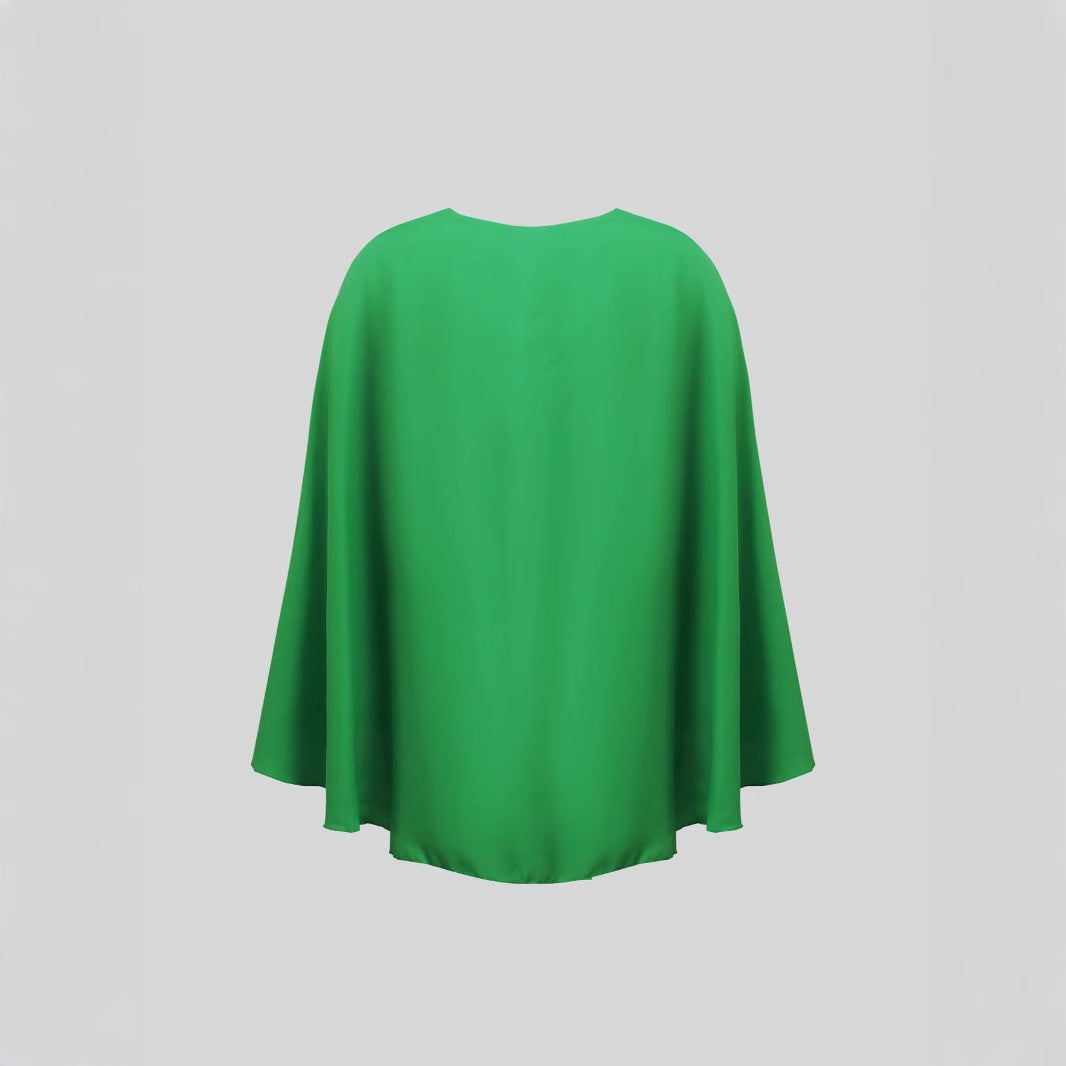 Cape Round Neck Long Sleeve Plus Size Women's Clothes Top