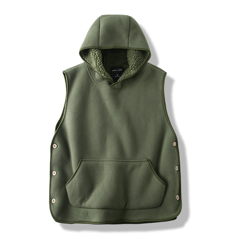 SLR Season New Two-side Button Slit Design Velvet Padded Hooded Vest