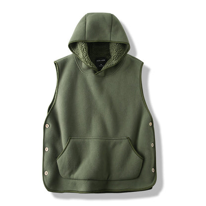 SLR Season New Two-side Button Slit Design Velvet Padded Hooded Vest