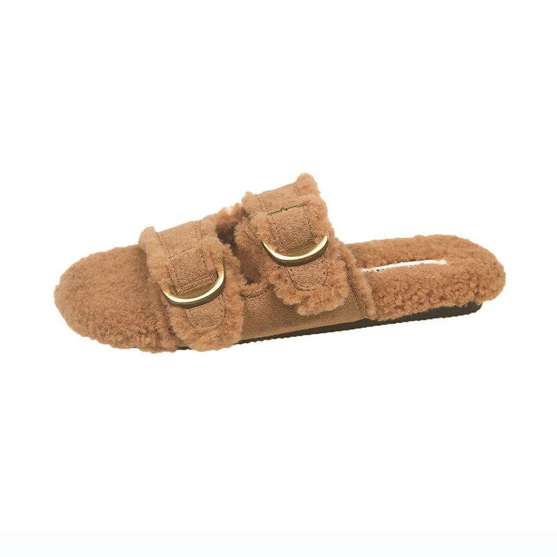 Flat Soled Lambswool Birkie Slippers For Women