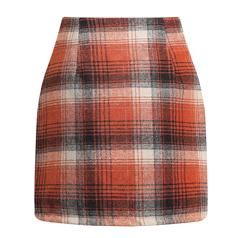 Womens High Waist Plaid Skirt Bodycon Pencil Wool Mini Skirts