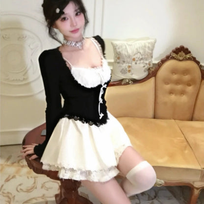 Autumn New Sweet Elegance High-grade Suspender Dress Suit